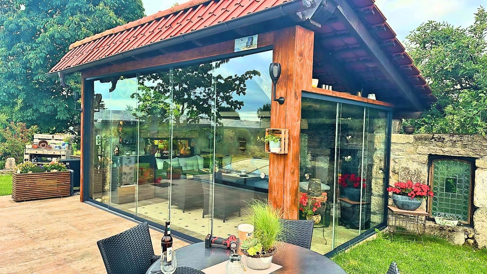 Glas Schiebewand System fr Holz Terrassendach Glas Schiebewand System fr Holz Terrassendach